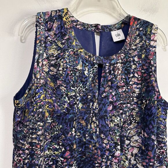 CAbi Stained Glass Keyhole Sleeveless Top M Lined Blue Career Summer #3093 Shirt - Picture 4 of 13